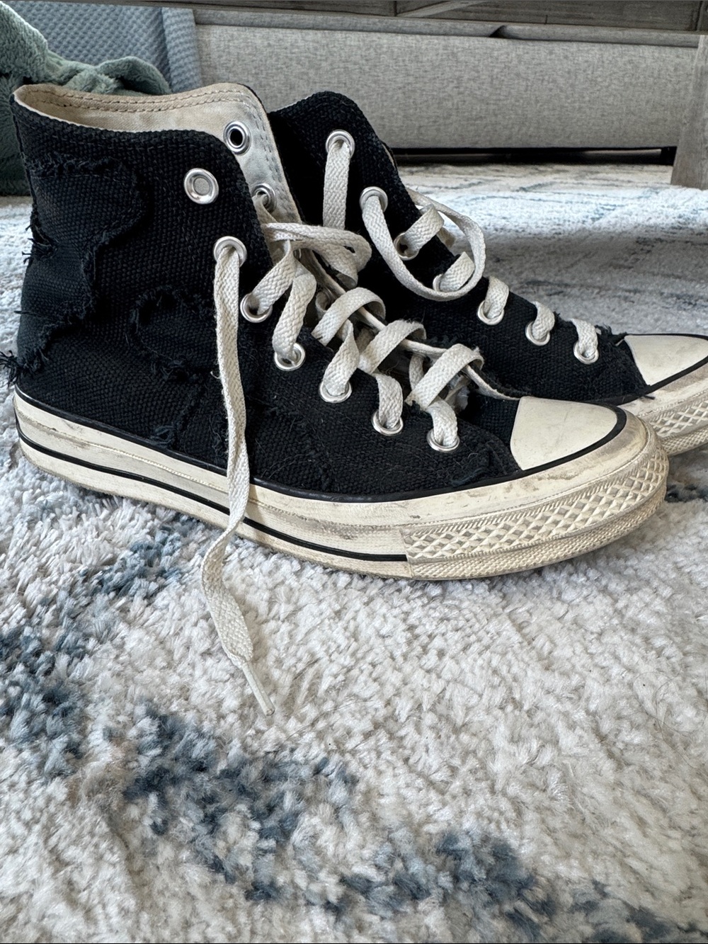 Converse Black and White Distressed High Top Sneakers